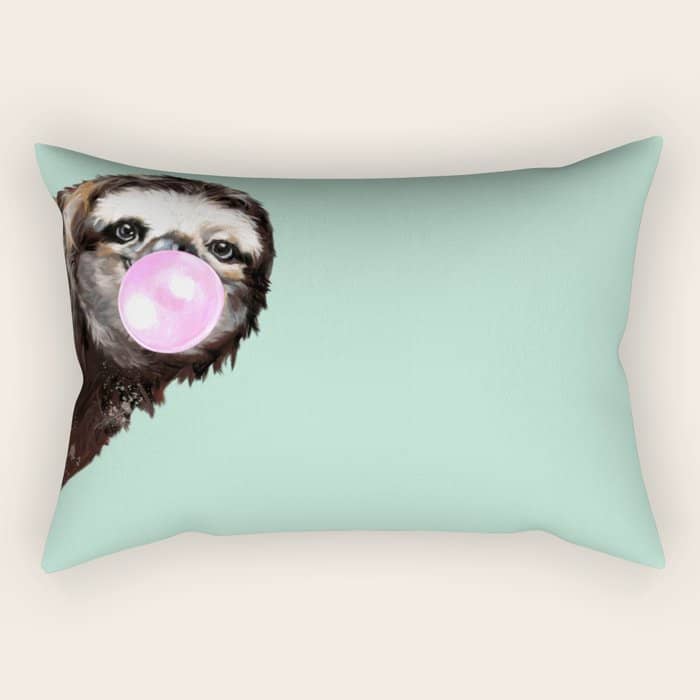 Bubble Gum Sneaky Sloth In Green Rectangular Pillow