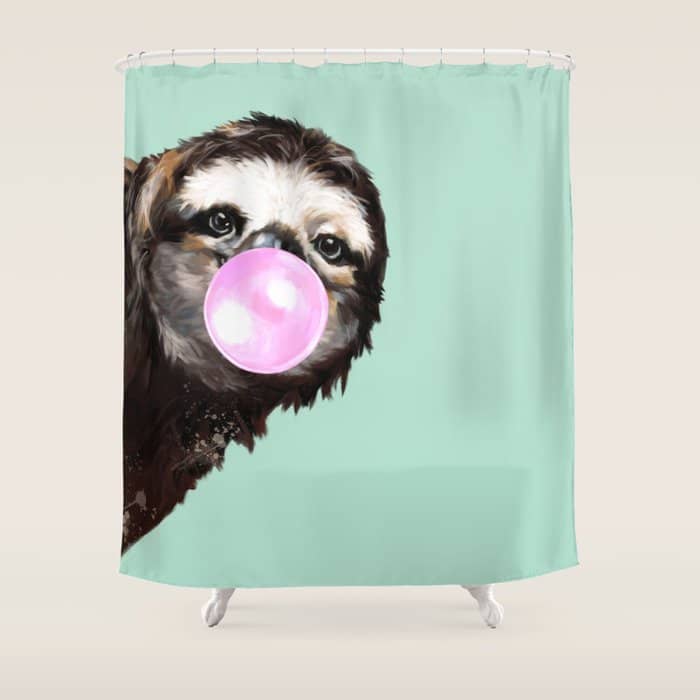 Bubble Gum Sneaky Sloth In Green Shower Curtain