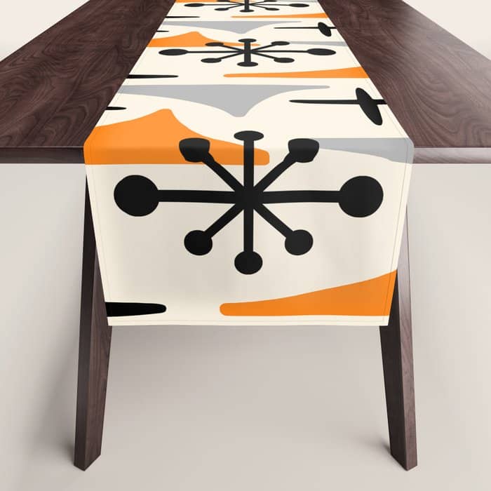 Retro 1950s Style Mid Century Modern Atomic Wing Pattern 834 Googie Orange And Gray Table Runner