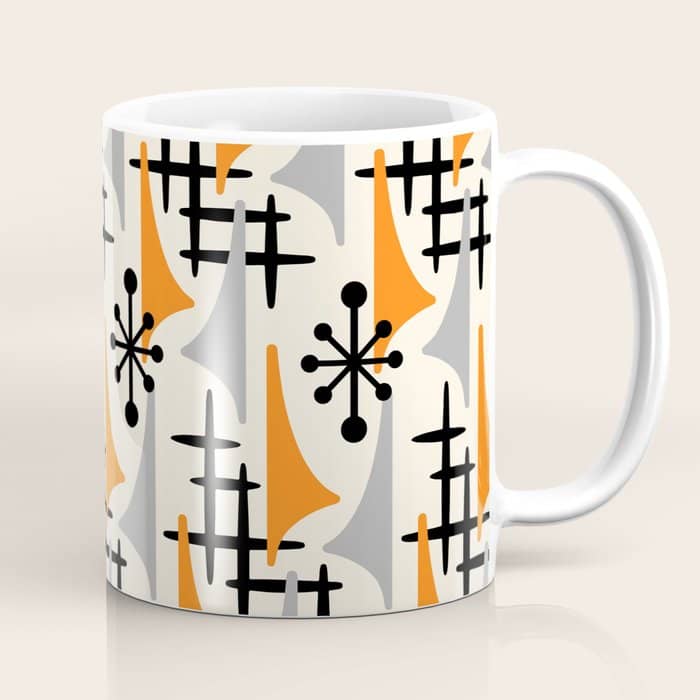 Retro 1950s Style Mid Century Modern Atomic Wing Pattern 834 Googie Orange And Gray Coffee Mug