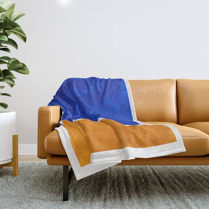 Phthalo Blue Yellow Ochre Mid Century Modern Abstract Minimalist Rothko Color Field Squares Throw Blanket