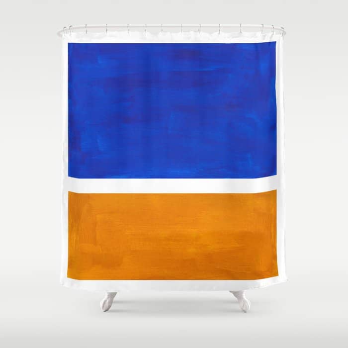 Phthalo Blue Yellow Ochre Mid Century Modern Abstract Minimalist Rothko Color Field Squares Shower Curtain