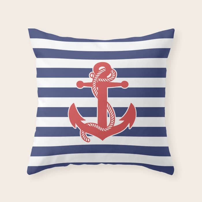 Retro Navy Anchor And Stripes Pattern 222 Red White And Blue Throw Pillow
