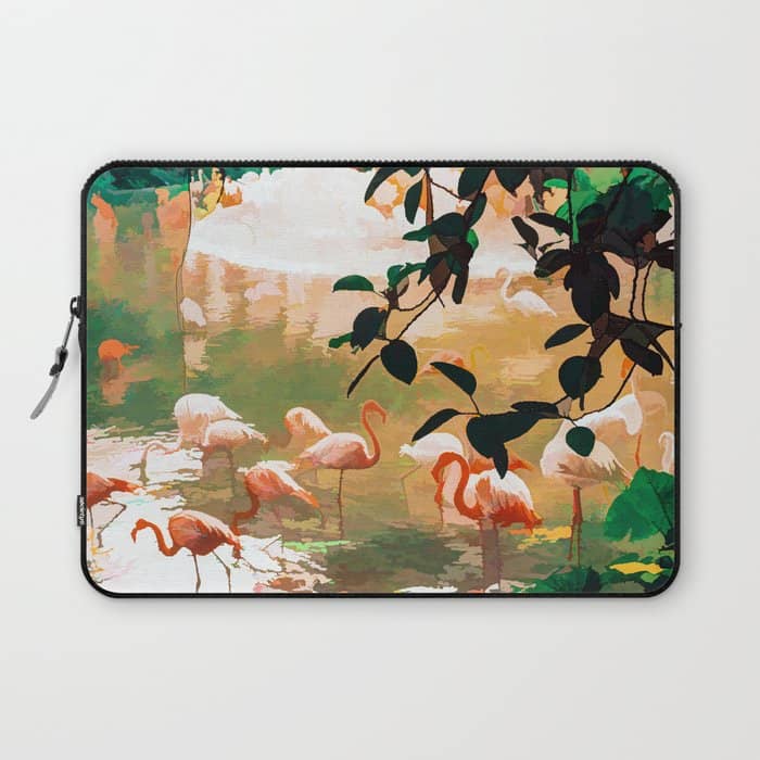 Flamingo Sighting, Jungle Nature Wildlife Birds Painting, Animals Forest Safari Illustration Laptop Sleeve