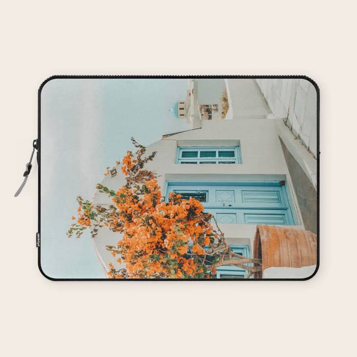 Greece Airbnb, Greece Photography Travel Digital Art, Scenic Landscape Architecture, White Building Laptop Sleeve