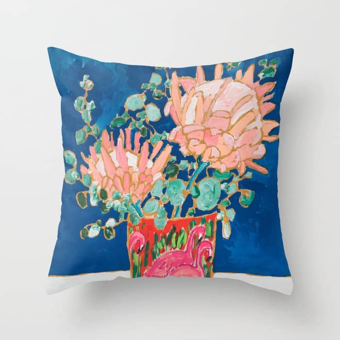 Protea In Enamel Flamingo Tumbler Painting Throw Pillow