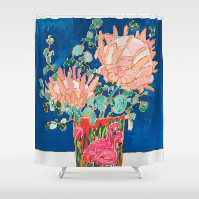 Protea In Enamel Flamingo Tumbler Painting Shower Curtain
