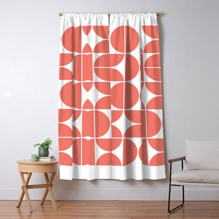 Mid Century Modern Geometric 04 Living Coral Window Curtain