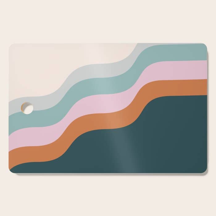 Abstract Diagonal Waves In Teal, Terracotta, And Pink Cutting Board
