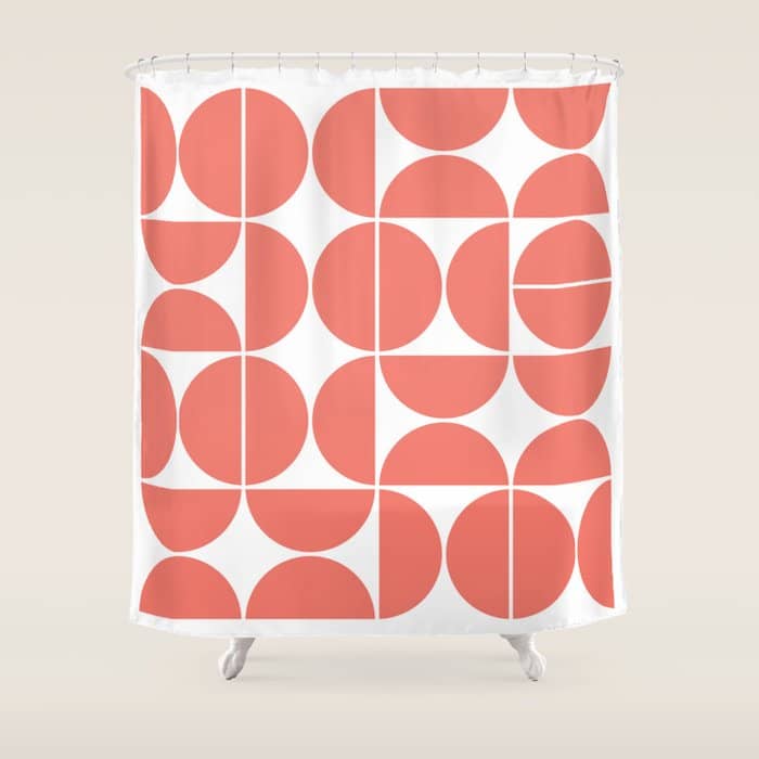 Mid Century Modern Geometric 04 Living Coral Shower Curtain