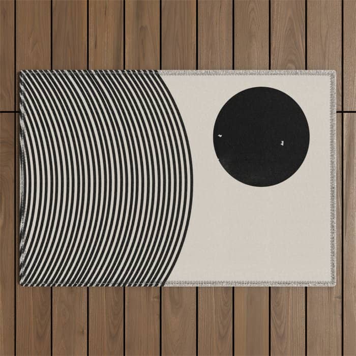 Woodblock Art, Mid Century Illustration Outdoor Rug