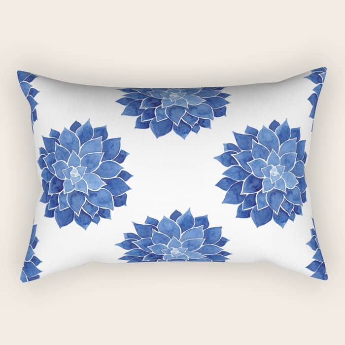 Indigo Succulent |  Watercolor Painting Rectangular Pillow