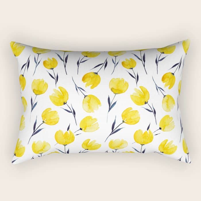 Yellow Tulips | Watercolour Pattern Rectangular Pillow