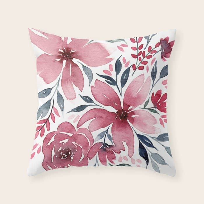 Modern Watercolor Florals No. 2 Throw Pillow