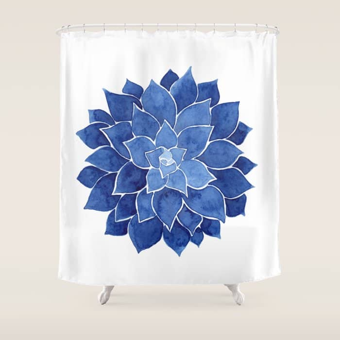 Indigo Succulent |  Watercolor Painting Shower Curtain