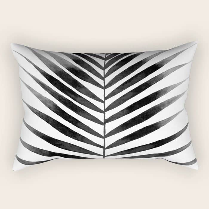Palm Leaf Watercolor | Black And White Rectangular Pillow