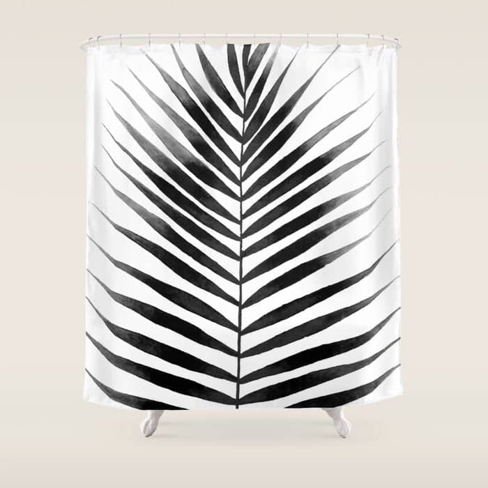 Palm Leaf Watercolor | Black And White Shower Curtain