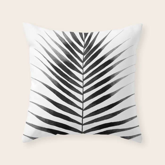 Palm Leaf Watercolor | Black And White Throw Pillow