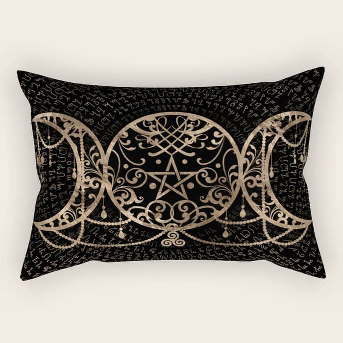 Triple Moon - Triple Goddess Gold And Black Rectangular Pillow
