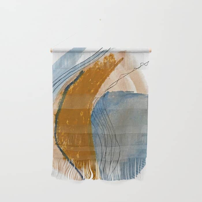 Gentle Breeze: A Minimal, Abstract Mixed-Media Piece In Blues And Tans By Alyssa Hamilton Art Wall Hanging