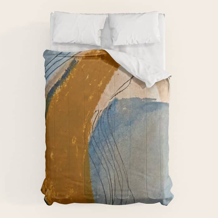 Gentle Breeze: A Minimal, Abstract Mixed-Media Piece In Blues And Tans By Alyssa Hamilton Art Comforter