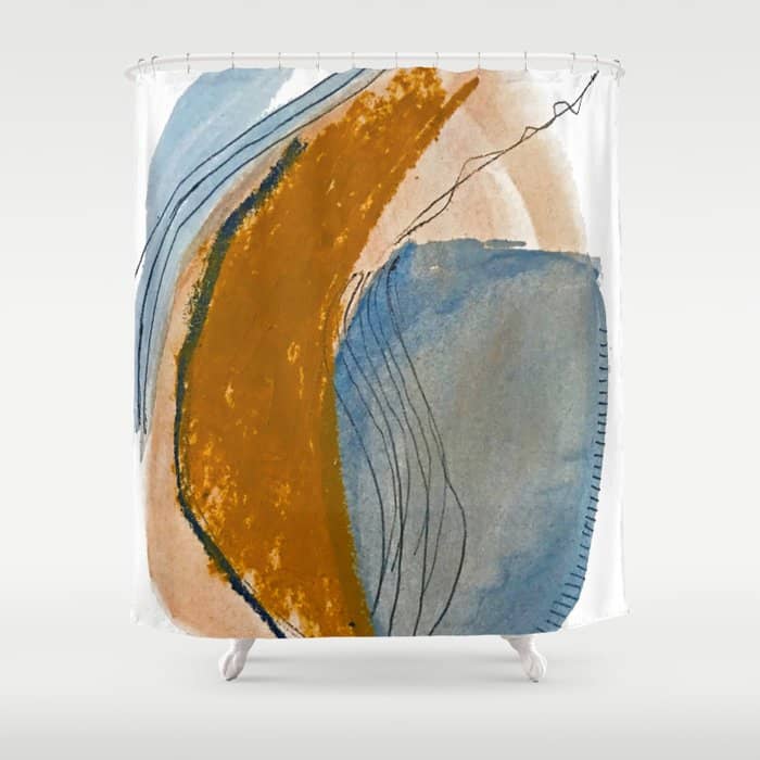 Gentle Breeze: A Minimal, Abstract Mixed-Media Piece In Blues And Tans By Alyssa Hamilton Art Shower Curtain