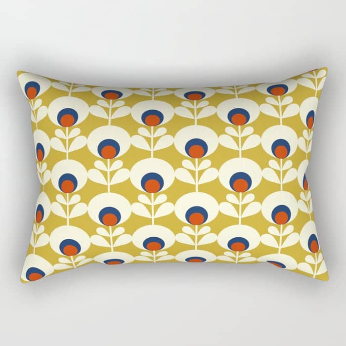 Flowers Geometry Mustard - Retro Pattern No3 Rectangular Pillow