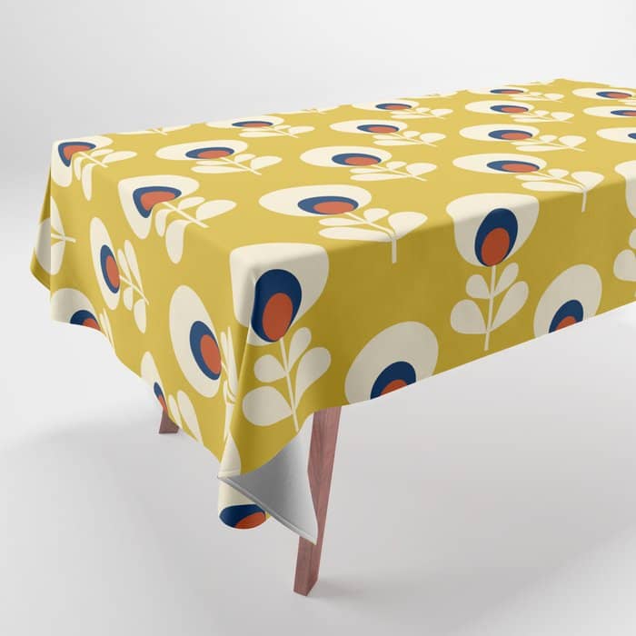 Flowers Geometry Mustard - Retro Pattern No3 Tablecloth