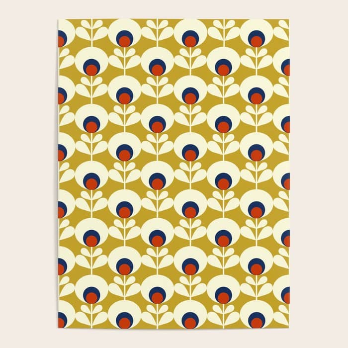 Flowers Geometry Mustard - Retro Pattern No3 Poster