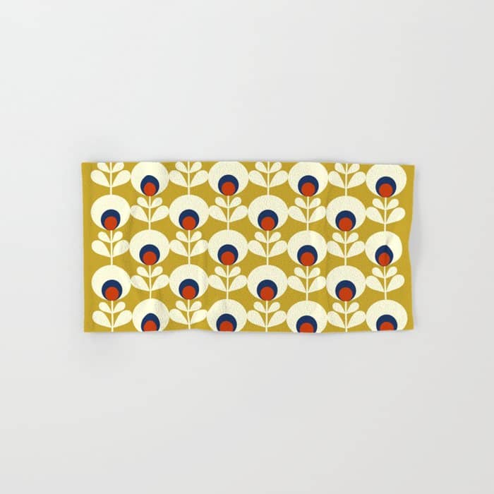 Flowers Geometry Mustard - Retro Pattern No3 Bath Towel