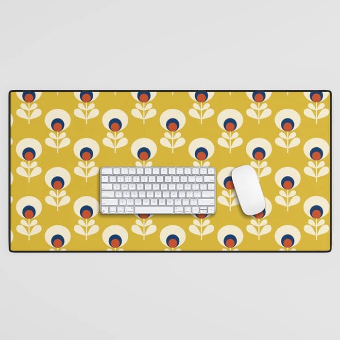 Flowers Geometry Mustard - Retro Pattern No3 Desk Mat