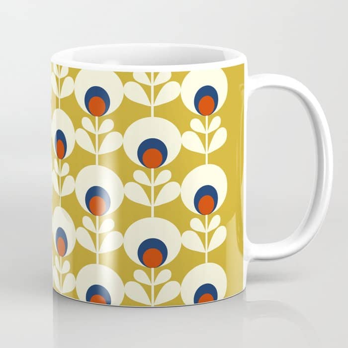 Flowers Geometry Mustard - Retro Pattern No3 Coffee Mug