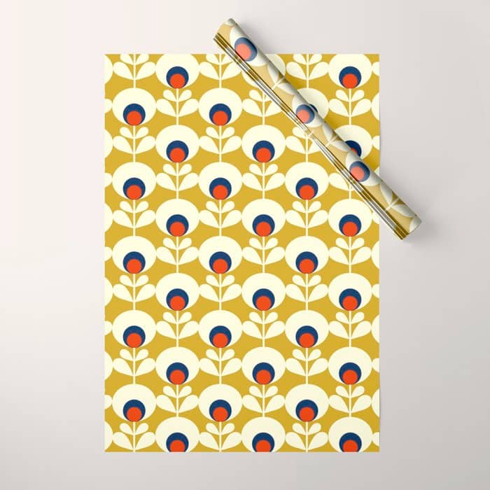 Flowers Geometry Mustard - Retro Pattern No3 Wrapping Paper