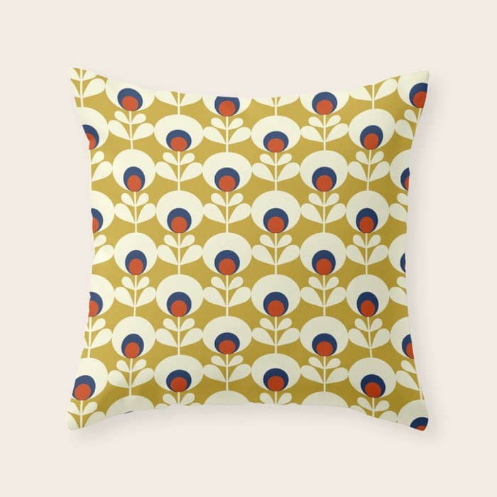 Flowers Geometry Mustard - Retro Pattern No3 Throw Pillow