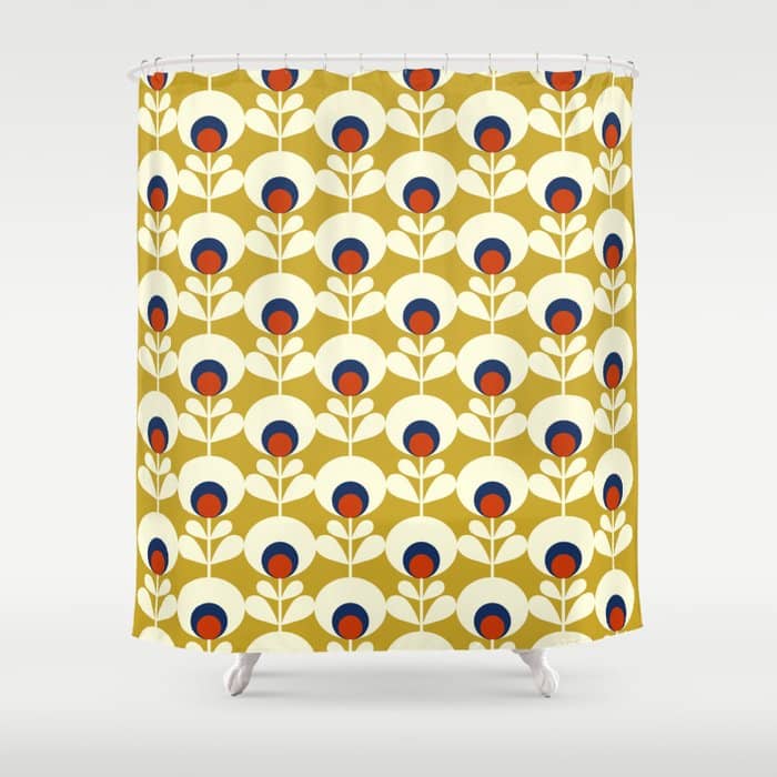Flowers Geometry Mustard - Retro Pattern No3 Shower Curtain