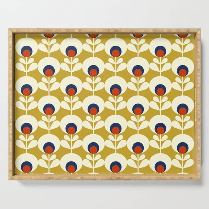 Flowers Geometry Mustard - Retro Pattern No3 Serving Tray