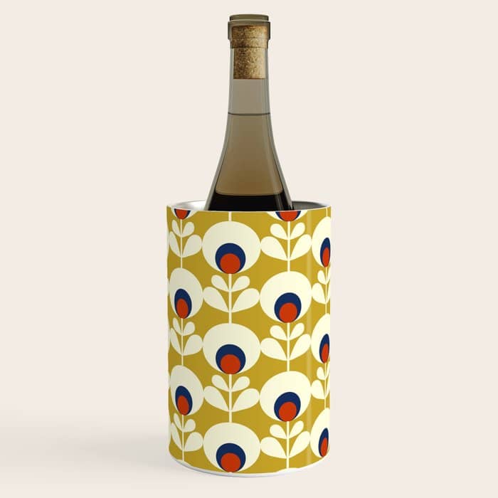 Flowers Geometry Mustard - Retro Pattern No3 Wine Chiller