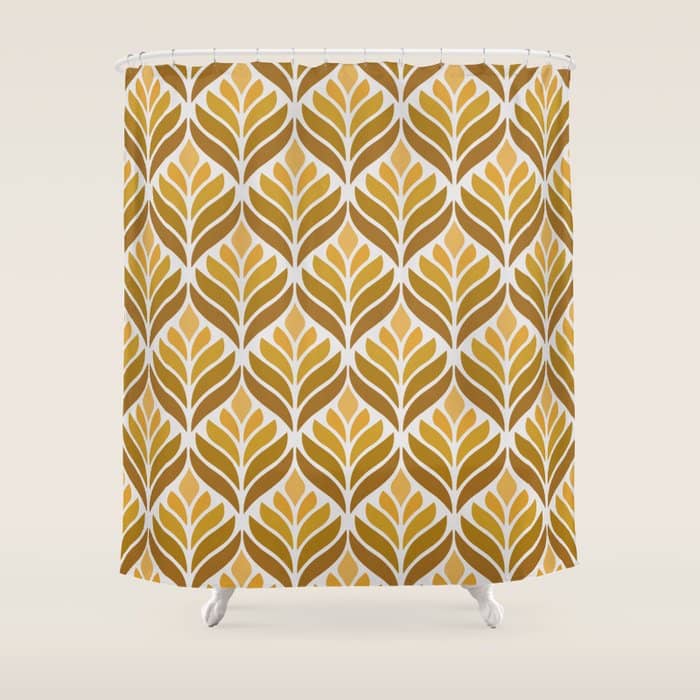 Yellow Retro Flower Pattern Shower Curtain