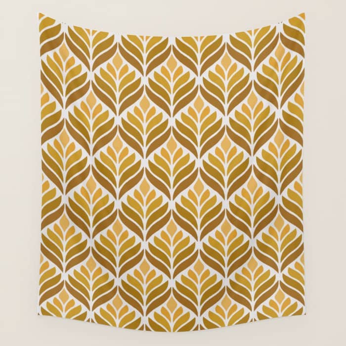 Yellow Retro Flower Pattern Wall Tapestry