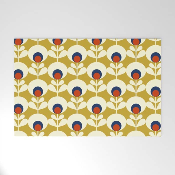 Flowers Geometry Mustard - Retro Pattern No3 Welcome Mat