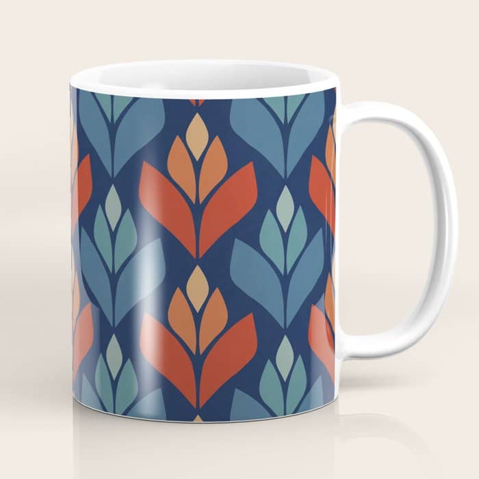 Blue & Red Retro Trefoil Pattern Coffee Mug