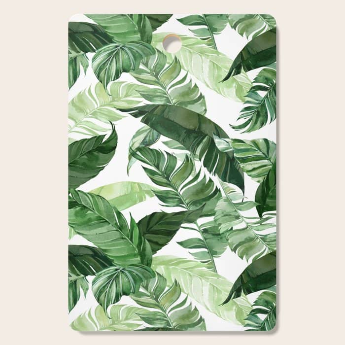 Green Leaf Watercolor Pattern Cutting Board