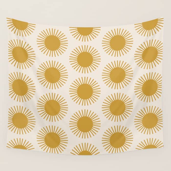 Boho Summer Sun Pattern I Golden Wall Tapestry