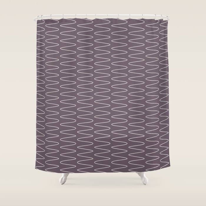 Curved Line Art In Dark Plum Shower Curtain