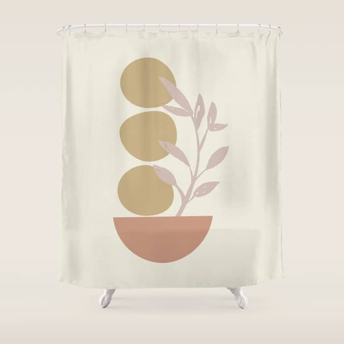 Desert Botanicals And Organic Shapes In Terracotta, Gold, And Blush Shower Curtain