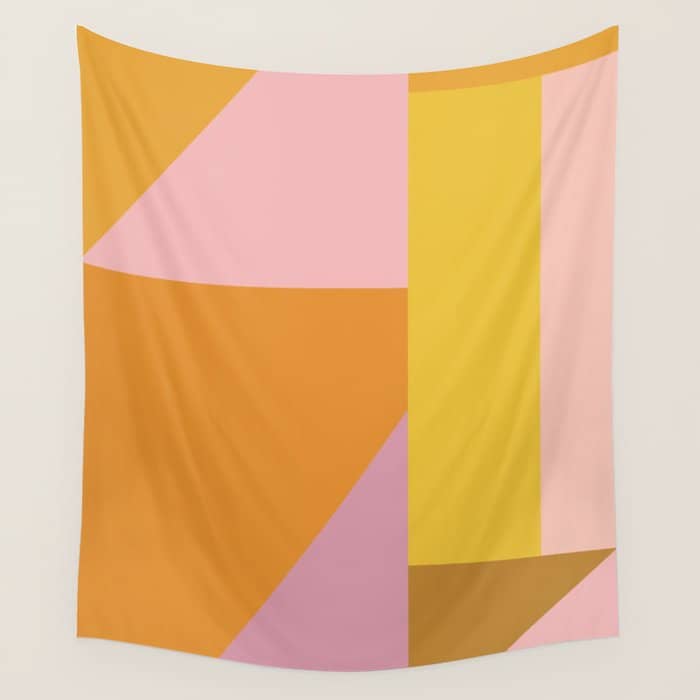 Shapes In Vintage Modern Pink, Orange, Yellow, And Lavender Wall Tapestry
