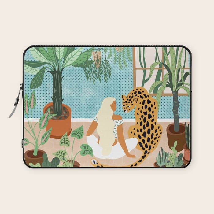 Urban Jungle Illustration, Tiger Home Decor, Woman & Modern Bohemian Wildlife Painting Laptop Sleeve
