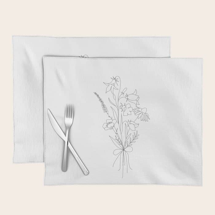 Small Wildflowers Minimalist Line Art Placemat