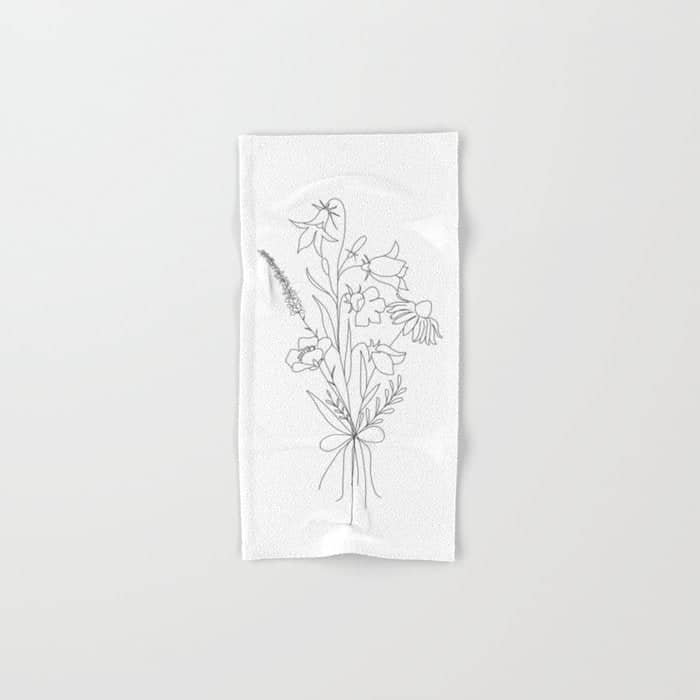 Small Wildflowers Minimalist Line Art Bath Towel