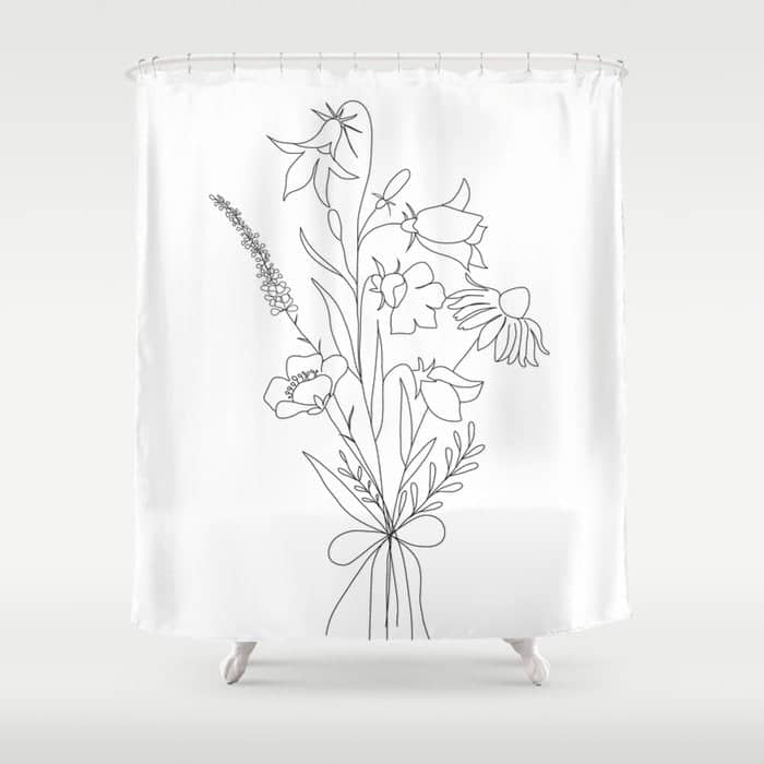 Small Wildflowers Minimalist Line Art Shower Curtain